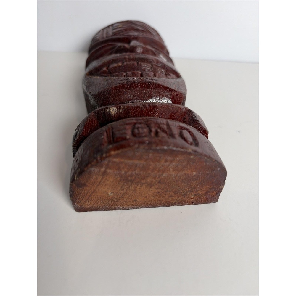 Lono Tiki Idol Statue Hand Carved Hard Wood Signed Hawaii 6" - Picture 7 of 10